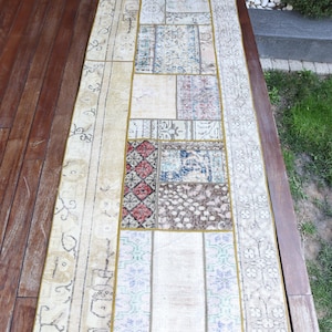 Patchwork Rug, 3x9 Runner Rug, Vintage Rug, Turkish Rug, Oushak Rug, Rugs For Kitchen, 2.8x8.8 ft Beige Rug, Antique Wool Rug, Boho Rug,