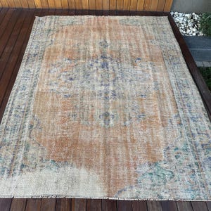 Turkish Rug, 6x8 Large Rug, Vintage Rug, Anatolian Rugs, Rugs For Bedroom, 5.7x7.3 ft Brown Rug, Colorful Area Rug, Large Oushak Rug