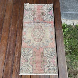Vintage Rug, 2x3 Small Rug, Turkish Rug, Antique Oushak Rug, Rugs For Entry, 1.2x2.9 ft Green Rug, Distressed Turkish Rug, Wool Door Mat,