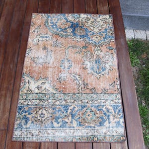 Turkish Rug, Vintage Rug, 2x3 Small Rug, Oushak Rug, Rugs For Entry, 2x3.2 ft Orange Rug, Authentic Vintage Turkish Rug, Bath Mat Boho,