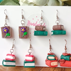 Polymer Clay Book Earrings Set – Handmade Mini Book Jewelry Gift for Book Lovers, Readers, Teachers, Cute Literary Dangle Earrings