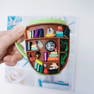 Book Shelf Polymer Clay Handmade Coffe Mug