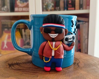 Black Man Rapper Coffee Mug Cup Handmade Polymer Clay