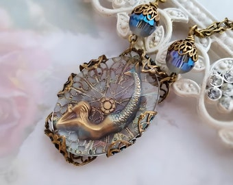 Mermaid Necklace Art Nouveau Siren Pendant Handcrafted Unique Jewelry