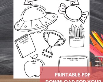 Teacher Appreciation Coloring Sheet Printable - Thank You From Student to Teacher Downloadable PDF End of Year Gift Letter Template for Kids