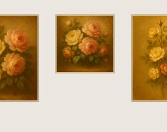 Romantic French Wall Art Set of 3 Blush Rose Bouquet Prints  Châteaucore Home Decor  Vintage Floral Salon Art Digital Download Gallery Set