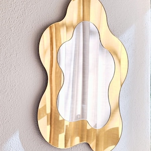 The Gold Wavy Mirror - Colourful Mirror Wall Art, Unique Modern Home Decor, Retro Mirror, Abstract Mirror, Gold Mirror