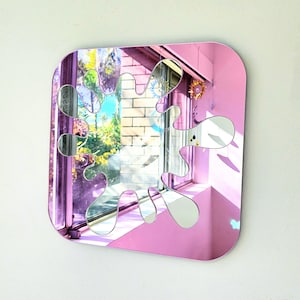 The Pink Splat Mirror - Colourful Mirror Wall Art, Unique Modern Home Decor, Retro Mirror, Abstract Mirror, Pink Mirror