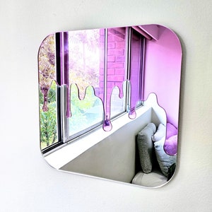 The Pink Drip Mirror - Colourful Mirror Wall Art, Unique Modern Home Decor, Retro Mirror, Abstract Mirror, Pink Mirror