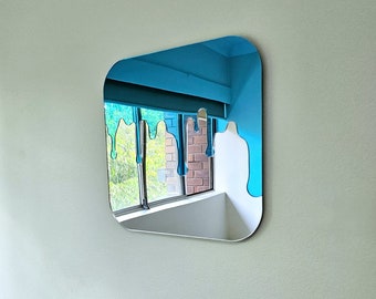 The Blue Drip Mirror - Colourful Mirror Wall Art, Unique Modern Home Decor, Retro Mirror, Abstract Mirror