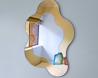 The Gold Wavy Mirror - Colourful Mirror Wall Art, Unique Modern Home Decor, Retro Mirror, Abstract Mirror, Gold Mirror
