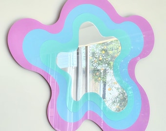 Pastel Rainbow Blob Mirror – Statement Asymmetrical Mirror Art