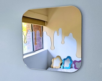 The Gold Drip Mirror - Colourful Mirror Wall Art, Unique Modern Home Decor, Retro Mirror, Abstract Mirror, Gold Mirror