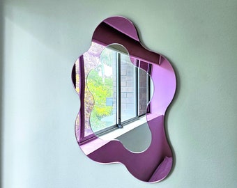 The Pink Wavy Mirror - Colourful Mirror Wall Art, Unique Modern Home Decor, Retro Mirror, Abstract Mirror, Pink Mirror