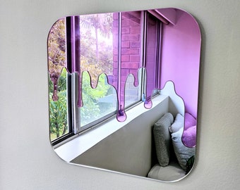 The Pink Drip Mirror - Colourful Mirror Wall Art, Unique Modern Home Decor, Retro Mirror, Abstract Mirror, Pink Mirror