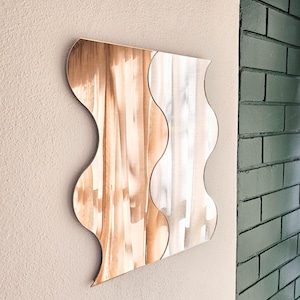 The Rose Gold Double Wave Mirror - Colourful Mirror Wall Art, Unique Modern Home Decor, Retro Mirror, Abstract Mirror, Pink Mirror