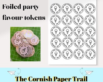 Foiled Ice Cream Tokens, Custom Wedding Party Favours, Laminated Event Tickets