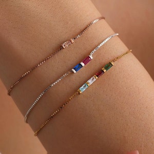 Gold Baguette Birthstone Bracelet, Baguette Birthstone Bracelet, Family Birthstone Necklace, Birthstone Bracelet for Women, Mothers day gift