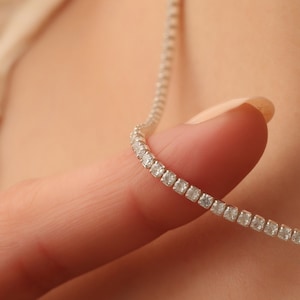 Sterling Silver Tennis Choker Necklace,Diamond Tennis Necklace,Pave Chain Necklace,Bridesmaid Gift,Birthday Gift,Mother's Day Gift,Gift 4Her