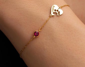 Pulsera con huella de pata grabada, pulsera con huella de perro/gato, pulsera con huella de pata en forma de corazón, pulsera personalizada para mascotas, regalo para amantes de las mascotas, regalo para mamás perrunas
