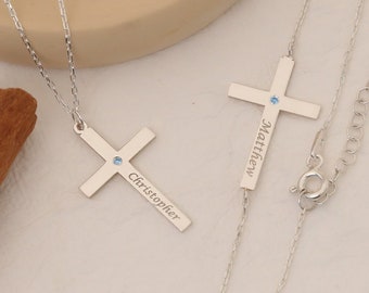 Cross Name Necklace,Sterling Silver Dainty Cross Pendant • Cross Necklace for Women • Mens Cross Necklace • Christian Gifts•Unisex Necklace