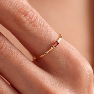 Baguette Birthstone Ring, Personalized Birthstone Ring, 14K Solid Gold Ring,Personalized Ring, Bridesmaid gift, Gift For Mom, Mothers Ring