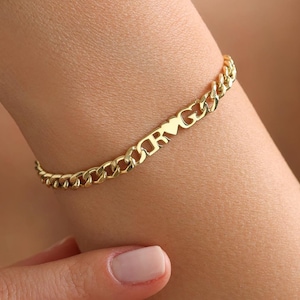 Personalized Inıtıal Bracelet with Curb Chain | Personalized Dainty Name Stackable Bracelet | Gift For Friend | Gift For Her | Unisex Gift