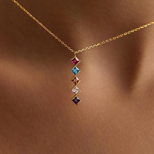 Birthstone Necklace, 14K Gold Family Birthstone Necklace, Personalized Gift, Mother&#39;s Birthstone Jewelry, Gift for Mom, Christmas Gift