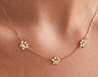 14K Gold Paw Print Name Necklace: Personalized Pet Memorial Jewelry