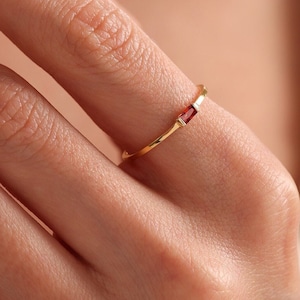 Baguette Birthstone Ring, Custom Birthstone Ring, 14K Gold Ring, Personalized Ring, Bridesmaid gift, Gift For Mom, Christmas Gift for Her