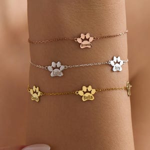 Paw Print Name Bracelet • Dog/Cat Bracelet • Personalized Pet Bracelet • Animal Friendly Jewelry•nPet Lover Gift • Pet Bracelet Gift for Mom