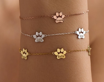 Pulsera con nombre y huella de pata • Pulsera para perro/gato • Pulsera personalizada para mascotas • Joyería respetuosa con los animales • Regalo para amantes de las mascotas • Pulsera para mascotas, regalo para mamá