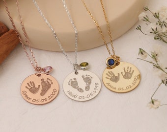Actual Footprint Necklace,Personalized Footprint to Handprint Necklace,Mother or Baby Gift,Footprint Charm,Mothers Day Gift