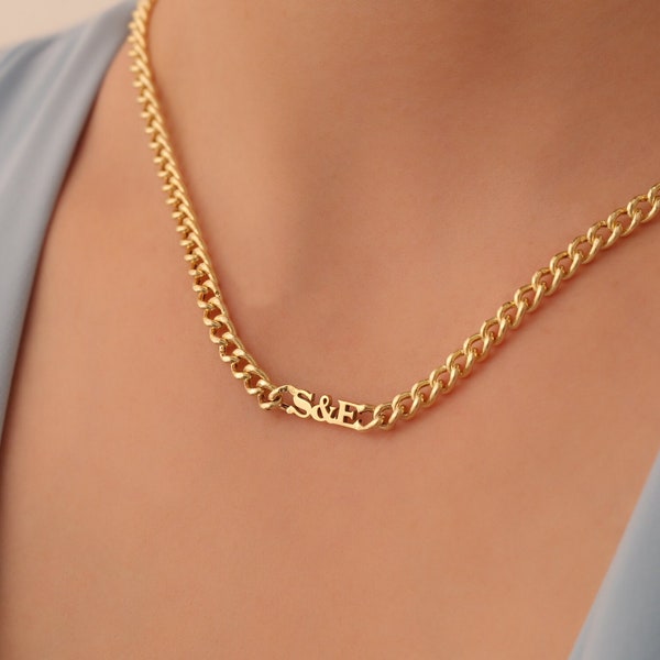 Solid 14K Gold Miami Cuban Chain Necklace,Curb Chain Letter Necklace,Cuban Thick Chain,Curb Chain,Gift For Women,Necklace for men,Best gift