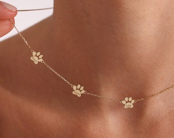 Engraved Paw Print Necklace, Custom Gold Charm Necklace, Unique Pet Keepsake Pet Memorial Necklace, Engraved Name Necklace for Multiple Pets