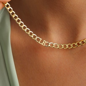 Collar de cadena de oro macizo de 14 quilates, collar con letra, collar personalizado, collar con nombre para hombre, cadena de oro, regalo para ella, regalo unisex.