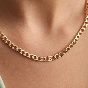 Collar de cadena cubana de Miami de oro macizo de 14 quilates, collar con letras de cadena curva, collar de cadena cubana, regalo de cumpleaños, regalo para mujeres, regalo para mamá