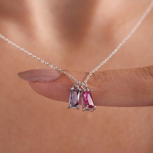 Baguette Birthstone Necklace,Family Birthstone Necklace,Personalized Gift,Mother&#39;s Birthstone Jewelry,Christmas Gift For Mom,Birthday Gift