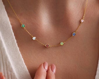 Custom Sterling Silver Family Birthstone Necklace: Gift for Mom