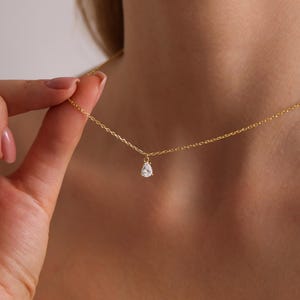 Teardrop Diamond Necklace, Birthstone Necklace , Dainty Necklace, Mothers Necklace, Birthday Gift , Gift for Her, Christmas gift
