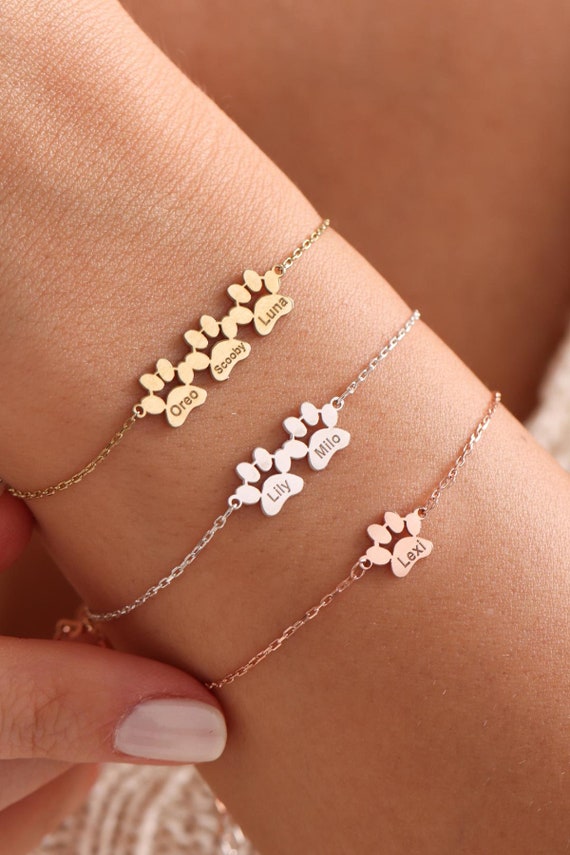 Engraved Paw Print Bracelet, Gift for Pet Lovers, Pet Memorial Gift, Pet Name Bracelet, Pet Keepsake Jewelry, Paw Bracelet,Dog Mom, Cat Mom