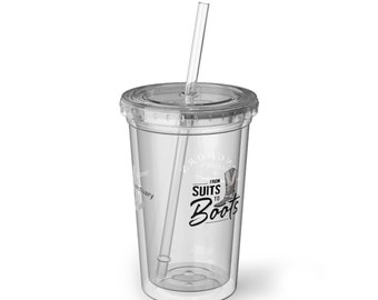 Taza ToGo reutilizable de 16 oz, vaso transparente con aislamiento de doble pared, Ima Survivor Sanctuary, Longhorn Lester's, De trajes a botas, triple LoGo