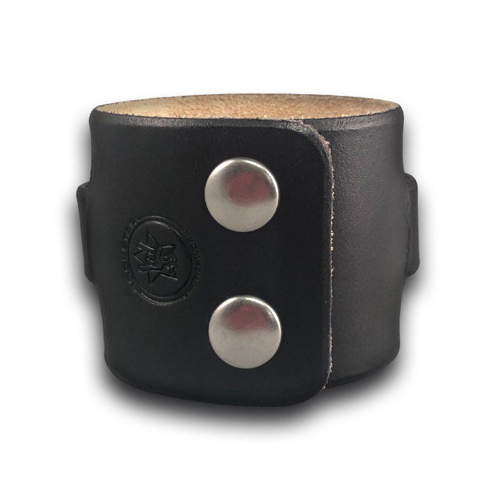 Black Leather Snap Cuff Watch Strap with White Accent small adapters Classic_watch_Band_Black_and_w  main image 4