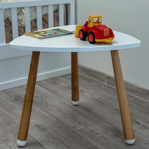 White Triangle Table, Wooden Table for Kids, Best Gift for Toddler, Wonderful Table for Playroom, Table for Children, Original Birthday Gift