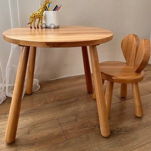 Wooden Round Table and Chairs Set, Best Gift for Toddler, Round Kids Table, Wooden Mouse Chair, Chairs for Children, New Gift for Christmas
