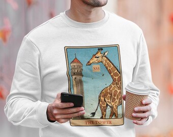 The Tower Sweatshirt Tarot Card Sweater, Giraffe Mystical Tarot Card Pullover, Tarot Card Lovers Valentines Day Shirt, Halloween Sweater