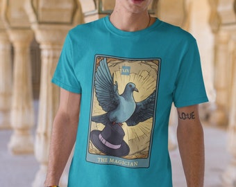 The Magician Tarot Card T Shirt, Pidgeon Art, Pidgeon Drawing, Aesthetic Graphic Vintage Tee, Cool, Gothic, Mystical, Spiritual Animal