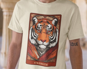 Strenght Tarot Card T Shirt, Tiger Art, Tiger Drawing, Aesthetic Graphic Vintage Tee, Cool, Gothic, Mystical, Spiritual Animal T Shirt