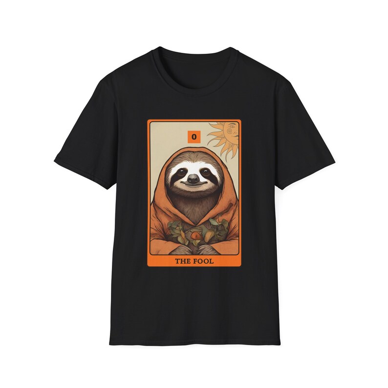 The Fool Tarot Card T Shirt, Sloth Art, Sloth Drawing, Aesthetic Graphic Vintage Tee, Cool, Gothic, Mystical, Sloth Spiritual Animal image 5