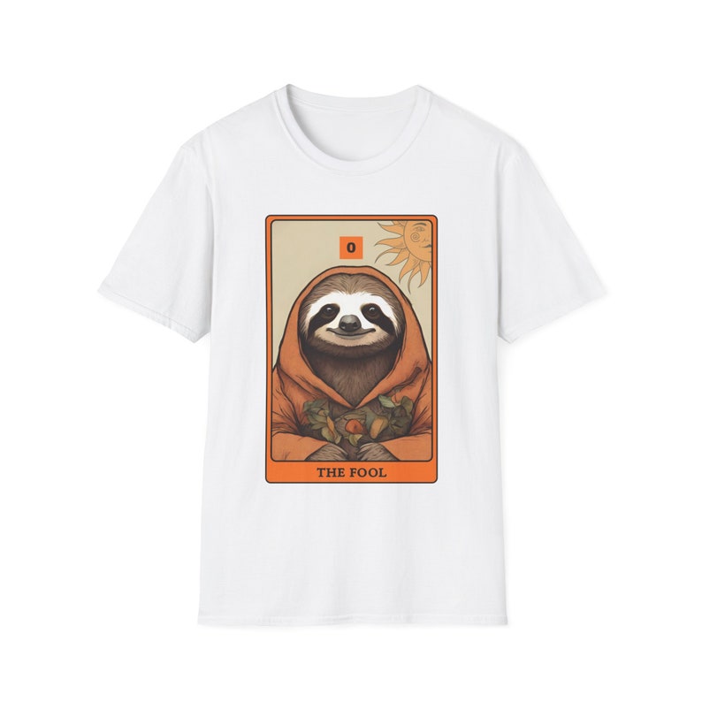 The Fool Tarot Card T Shirt, Sloth Art, Sloth Drawing, Aesthetic Graphic Vintage Tee, Cool, Gothic, Mystical, Sloth Spiritual Animal image 3